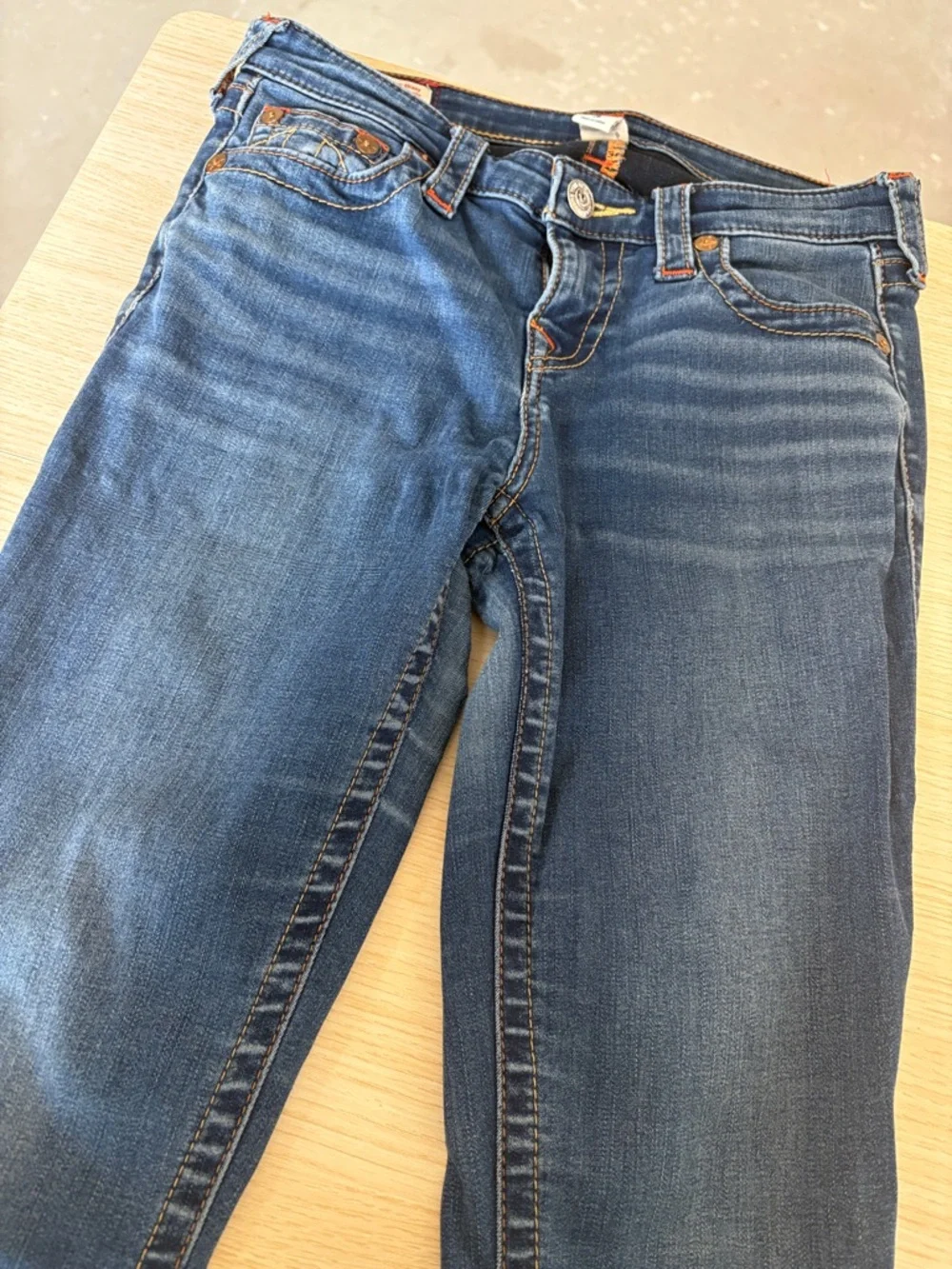 True Religion Skinny Jeans in Blue with Orange Stitching - Picture 4 of 6